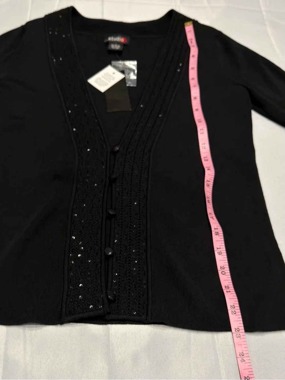 NWT Studio G Women’s Black Beaded Sequin Cardigan Sweater Size S Rayon Blend